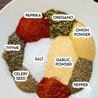 ingredients to make cajun seasoning laid out and labeled.