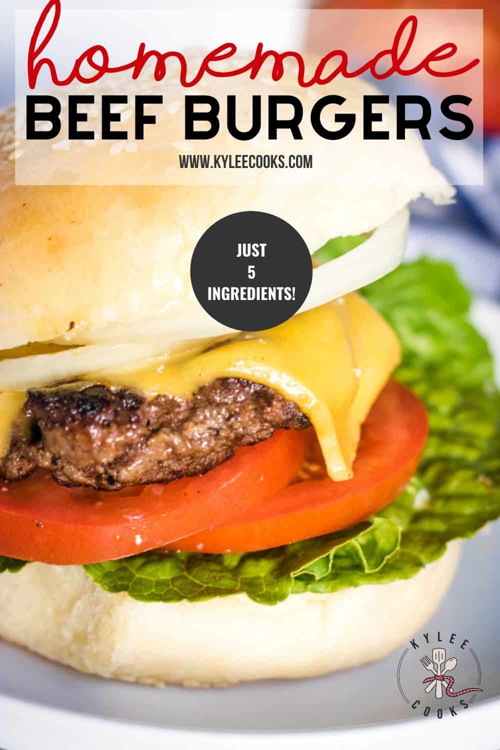 beef burger with text overlay