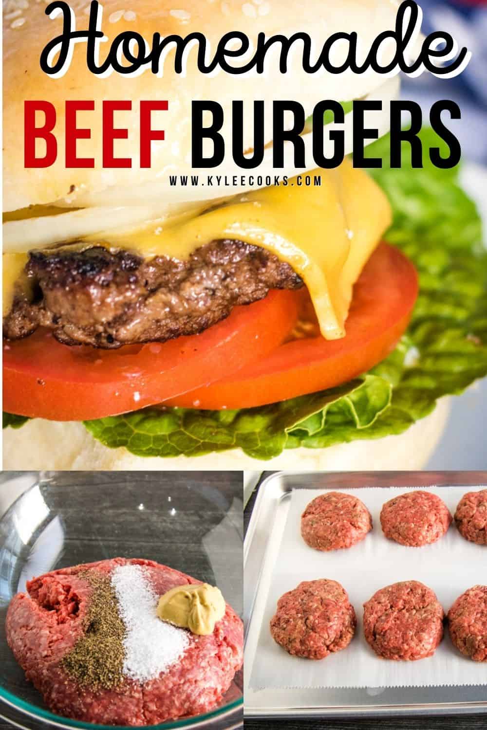 beef burger with text overlay