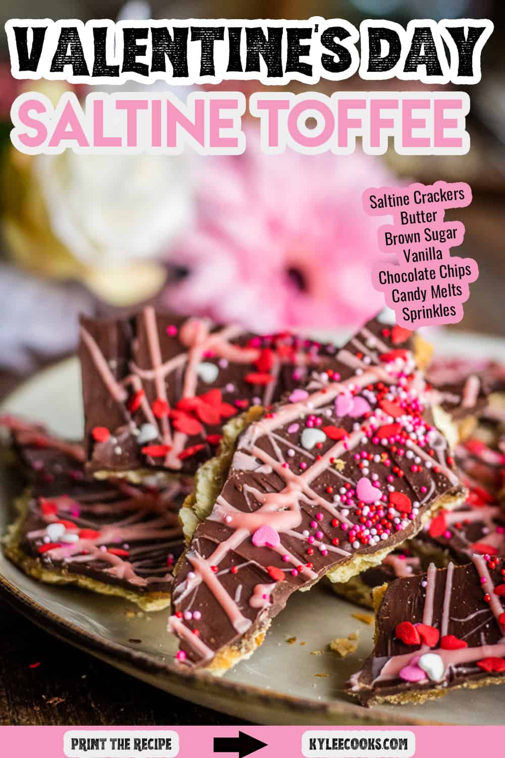 valentine's day saltine toffee with text overlay