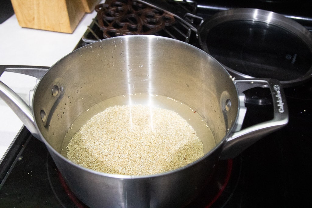 uncooked quinoa in a saucepan