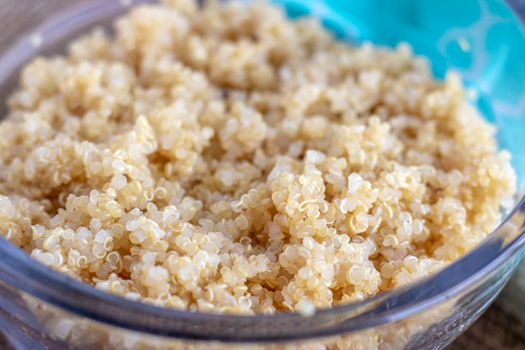 close up of a bowl of cooked quinoa