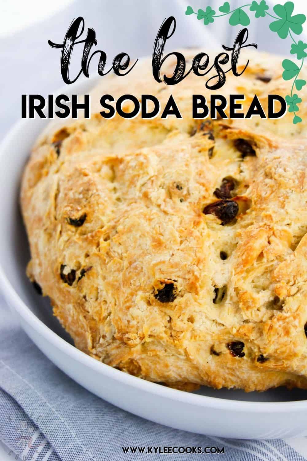 irish soda bread with ingredients and recipe text overlaid