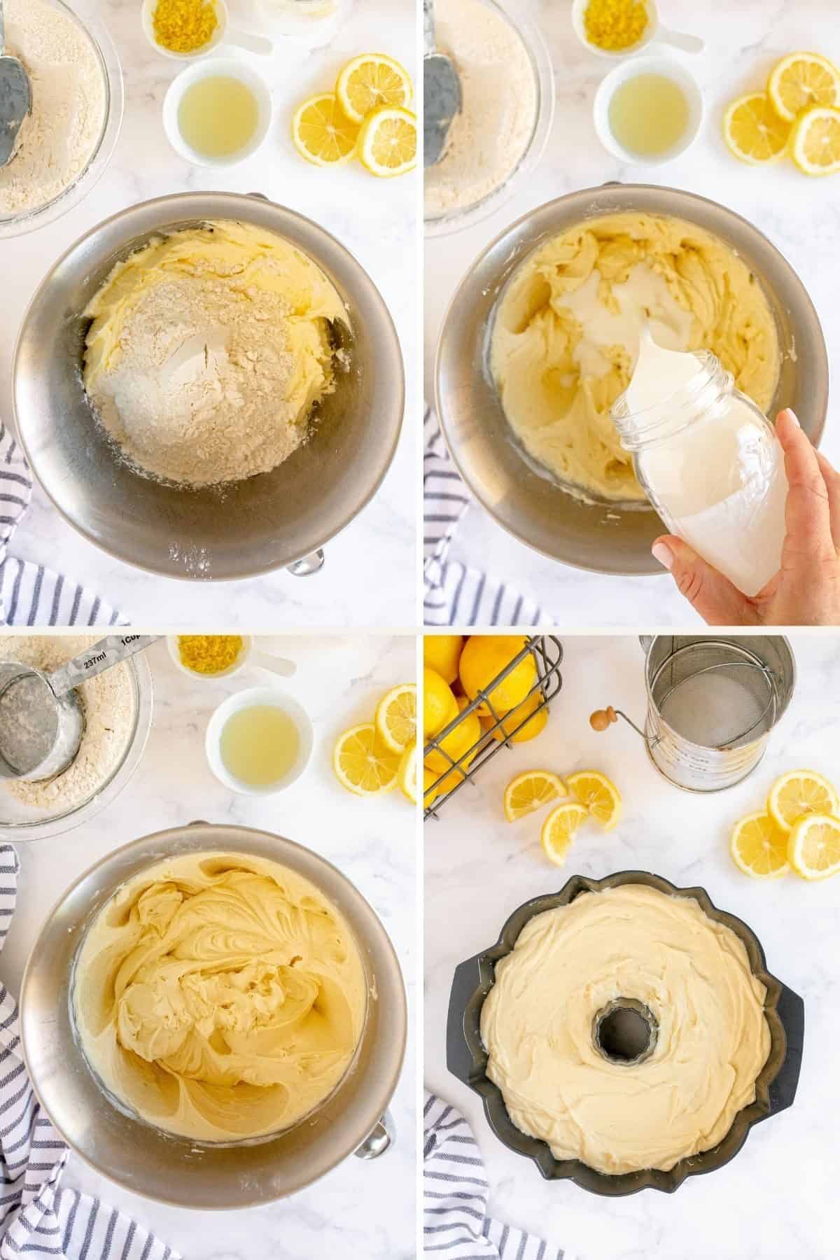 step by step photos showing how to make cake batter