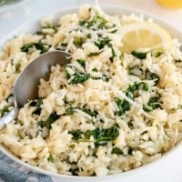 Spinach Risotto in a bowl with a spoon