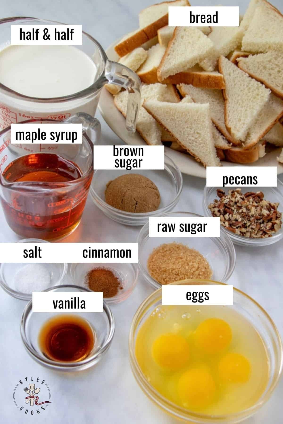baked french toast ingredients laid out and labeled