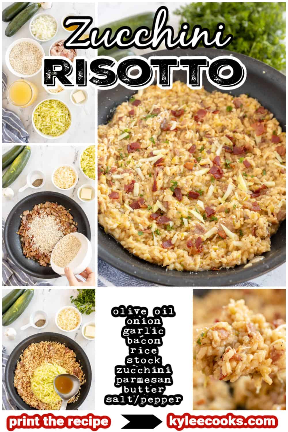 zucchini risotto with recipe name overlaid in text.