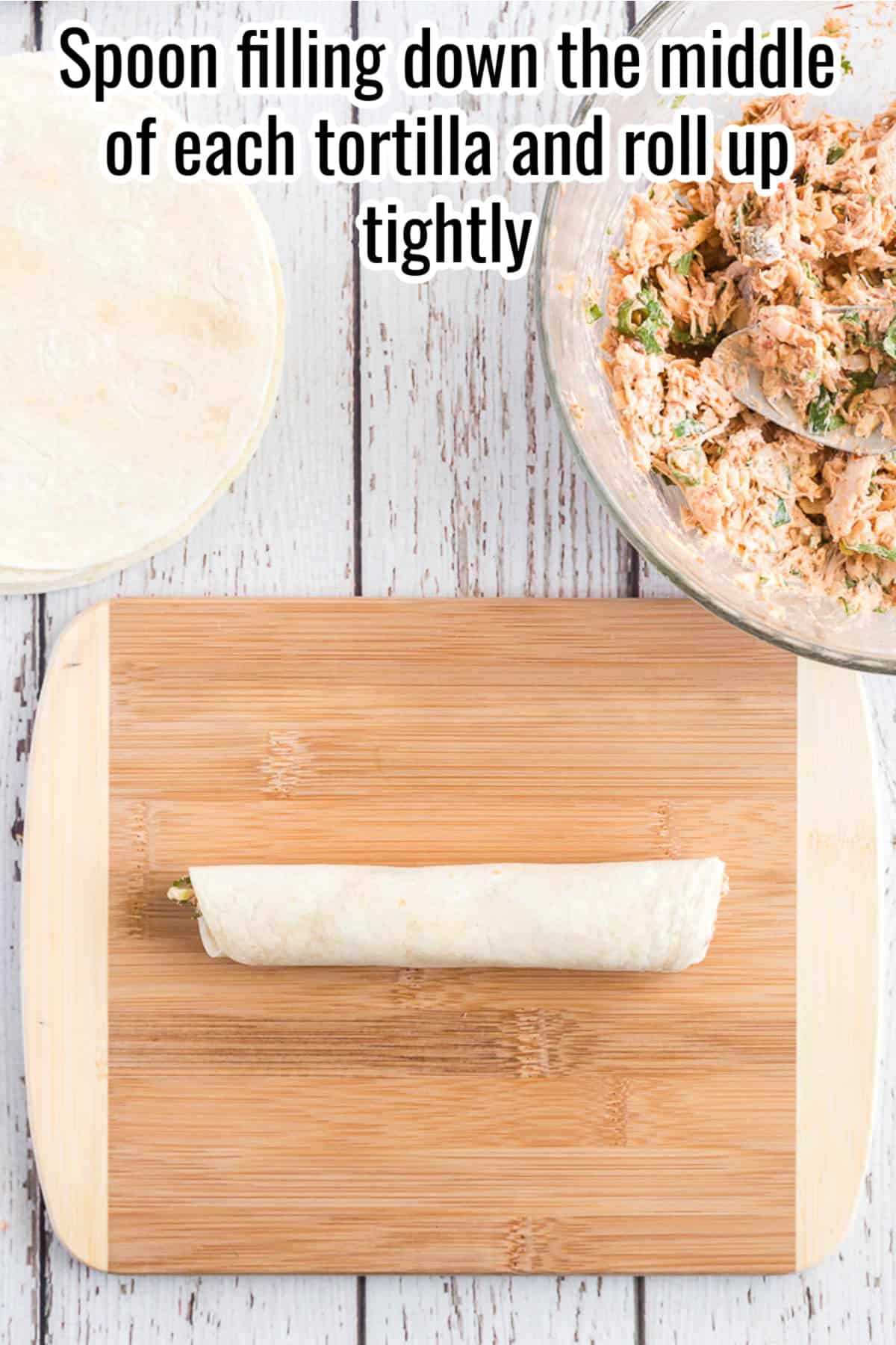 step by step making a taquito - rolling the tortilla.