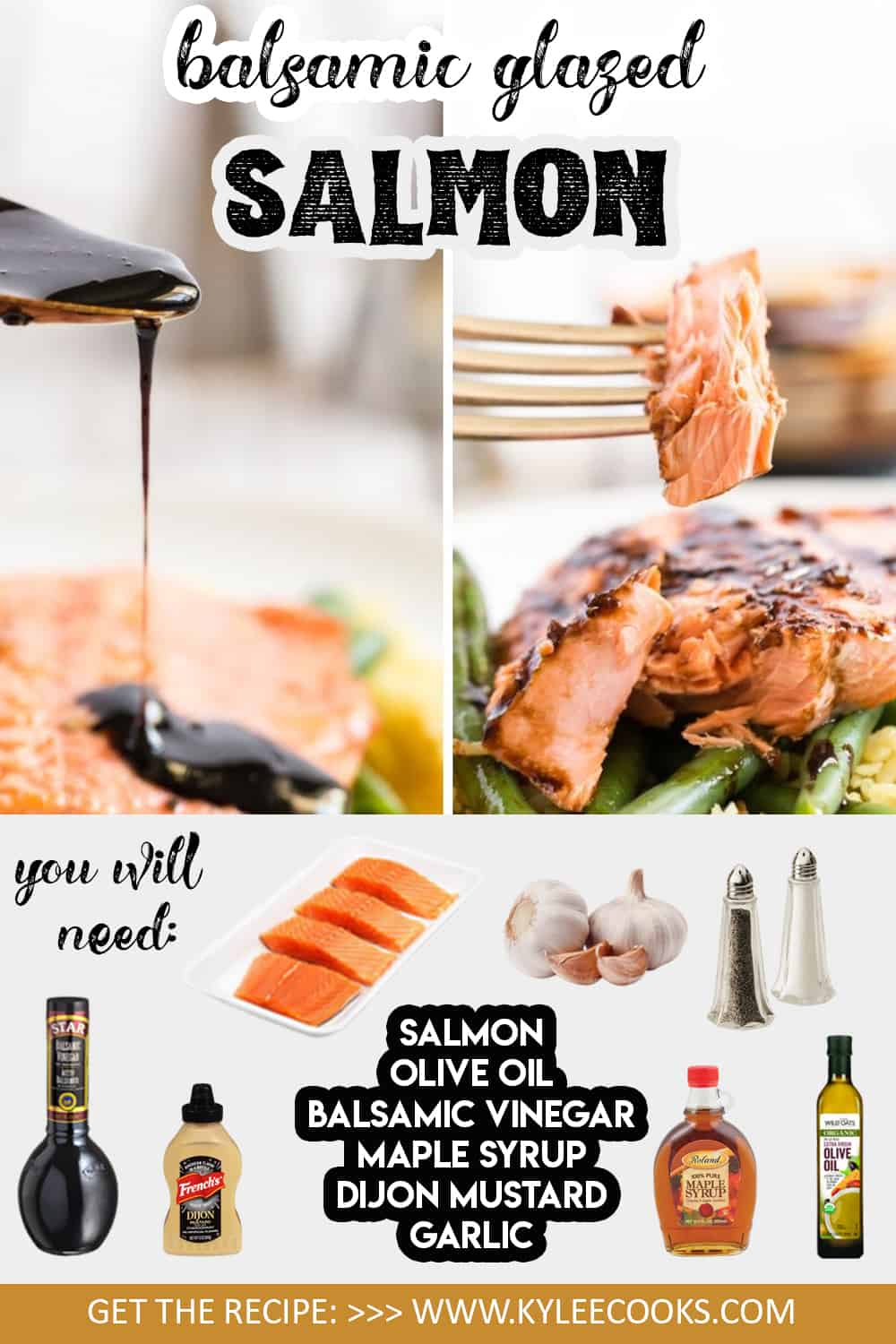 balsamic glazed salmon with the recipe ingredients in pics overlaid