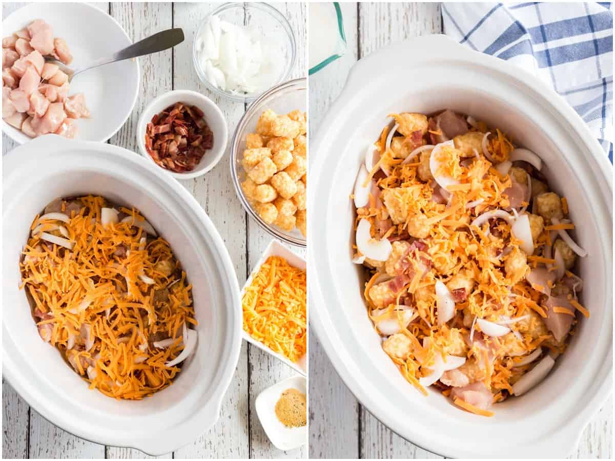 tater tot casserole step by step photos.