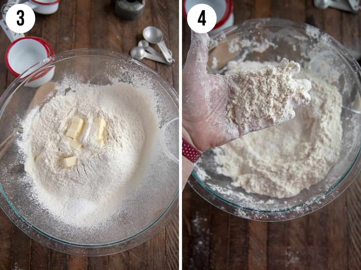 collage showing steps to make homemade bisquick