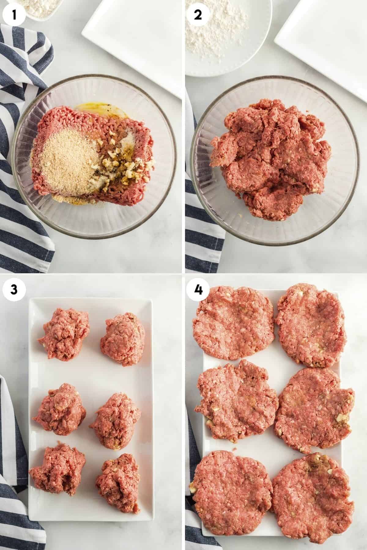 collage of making the patties for hamburger steaks