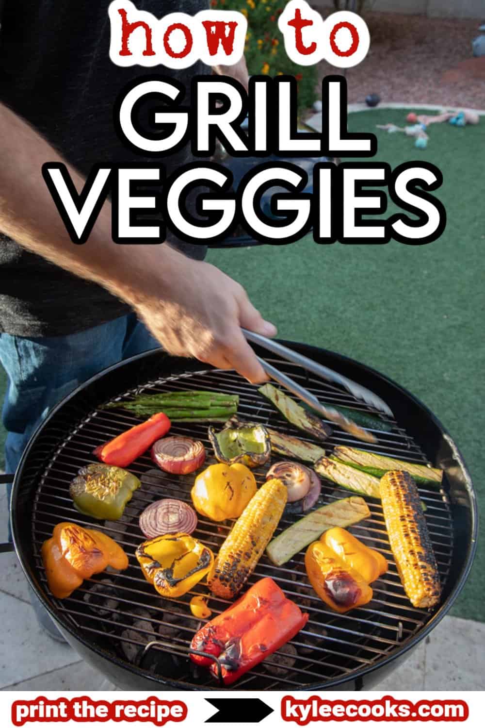 vegetables on a grill with text overlay.