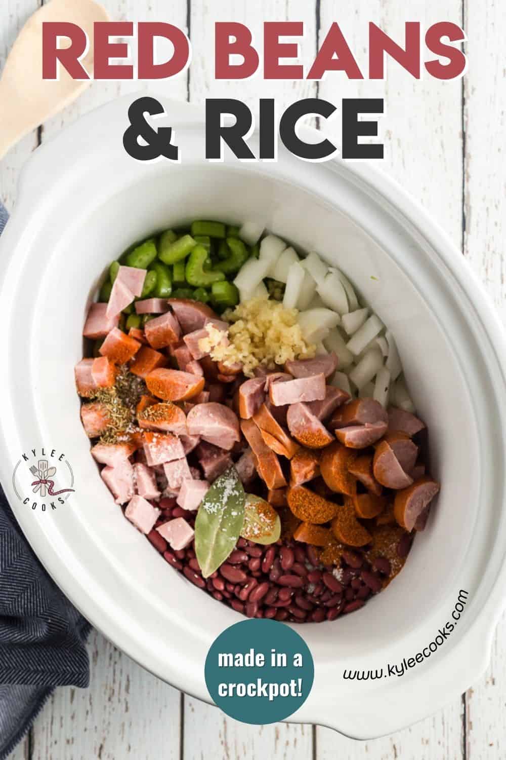 red bean and rice ingredients with red beans and rice in text overlay