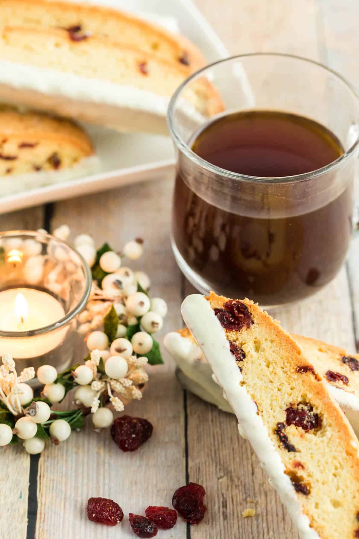 easy biscotti - with coffee and a candle