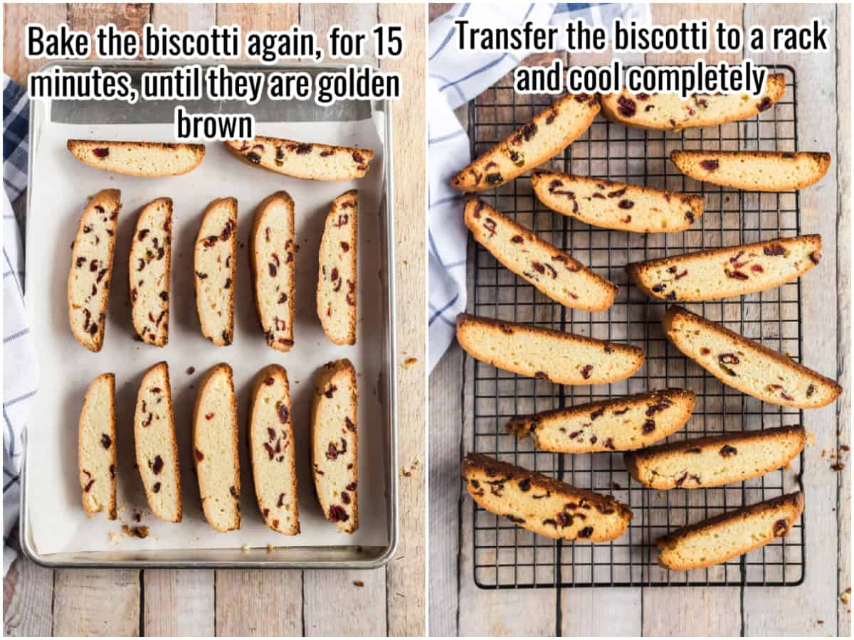 collage of baked cut and cooled biscotti.
