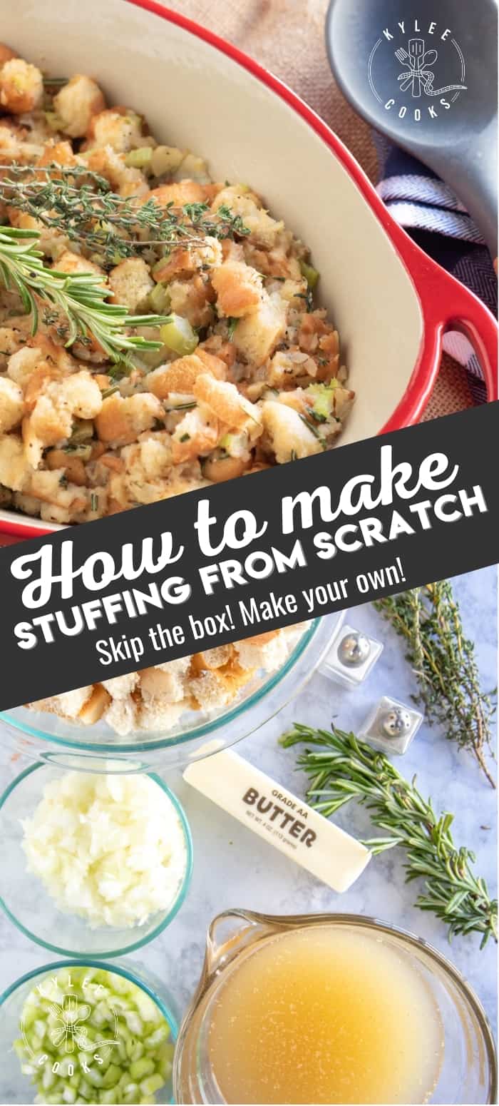collage of stuffing recipe with recipe title in text overlaid