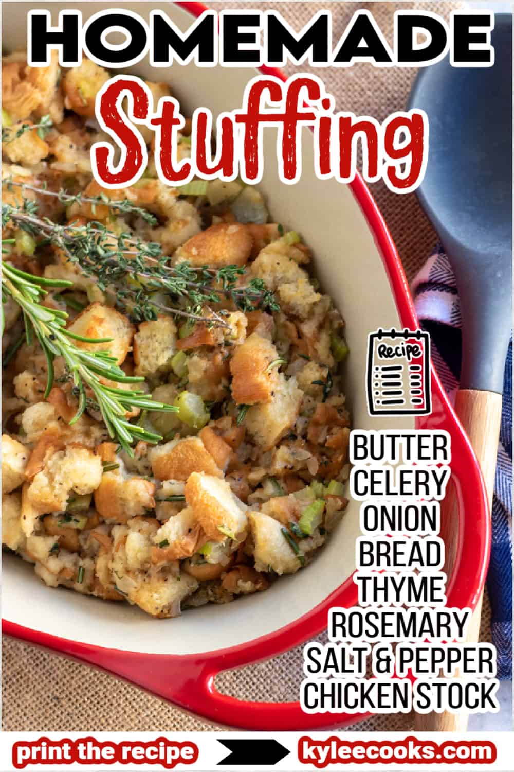 collage of stuffing recipe with recipe title in text overlaid