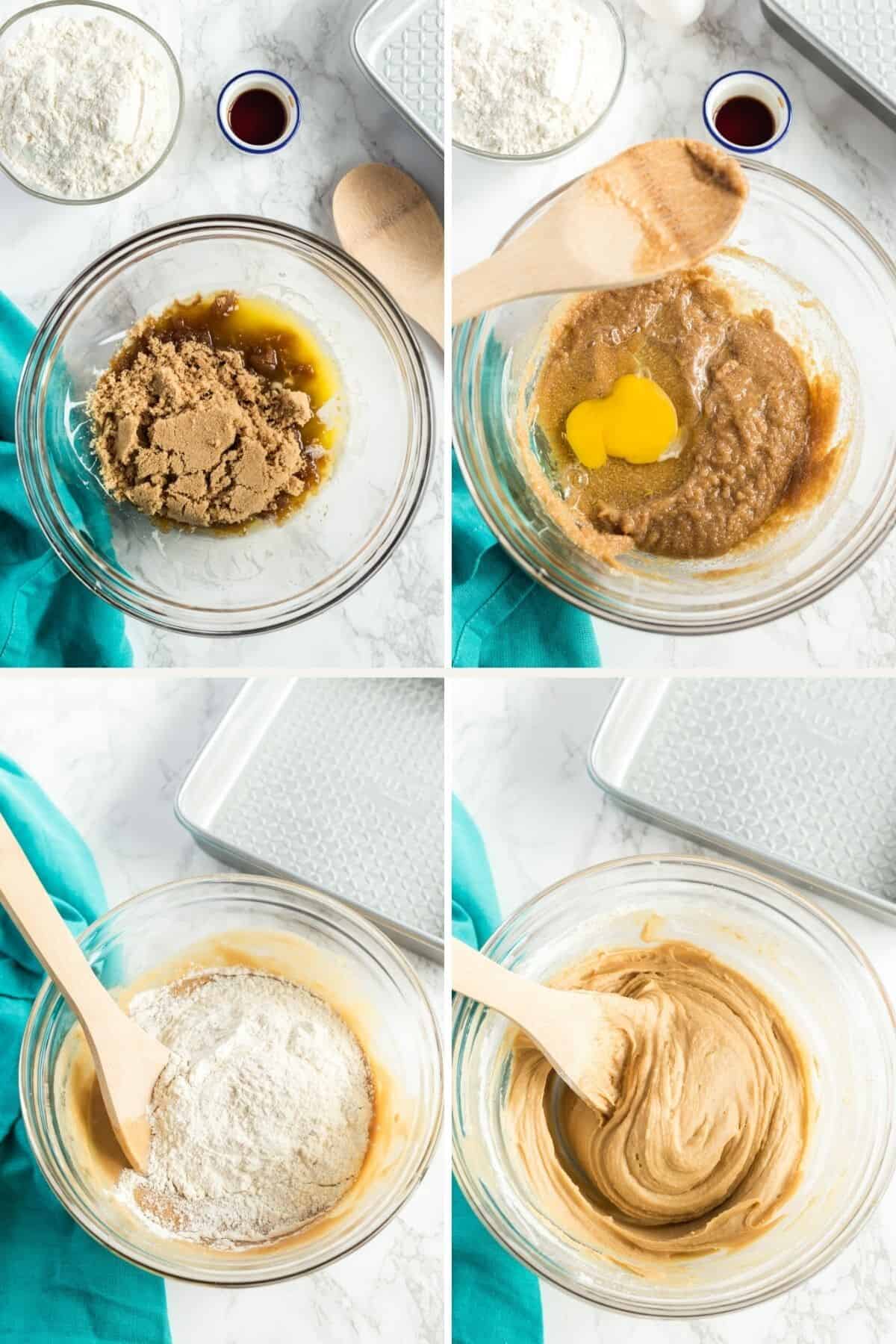 collage showing steps to make blondies