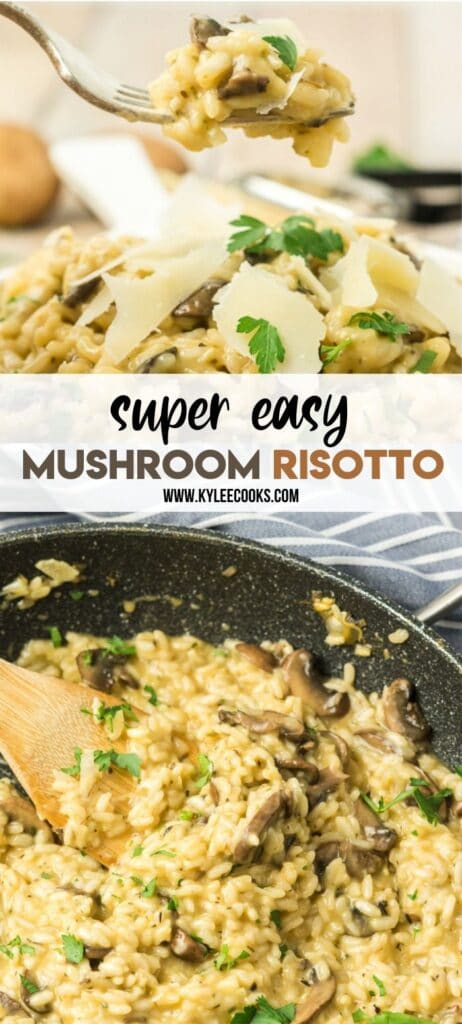 mushroom risotto pin with text overlay