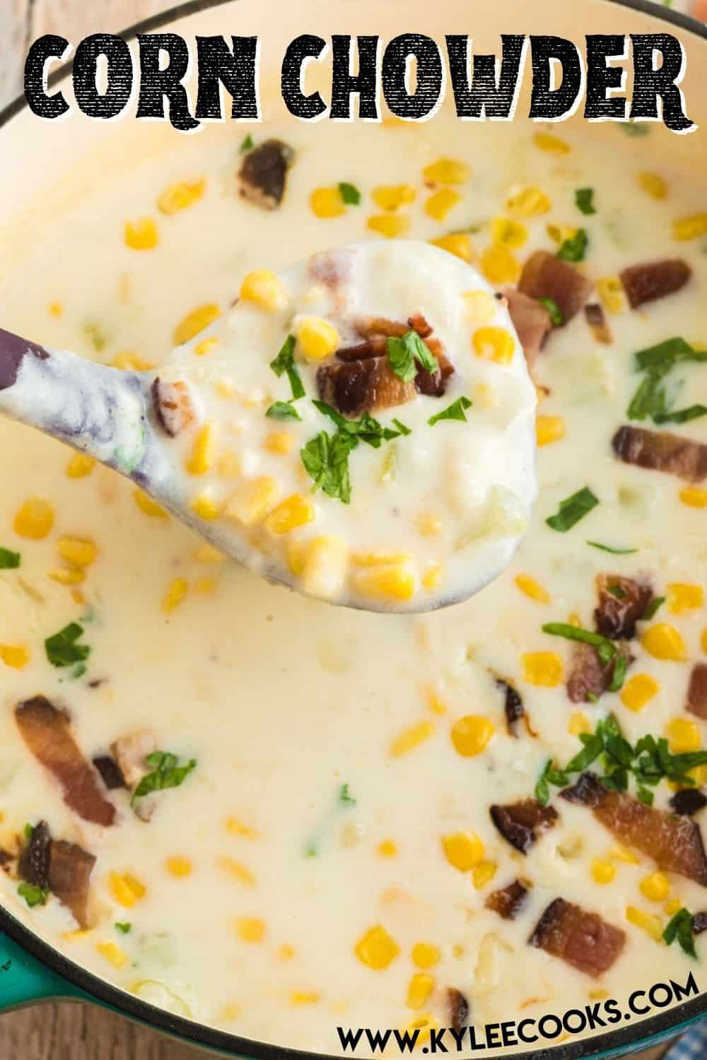 corn chowder with recipe name overlaid in text