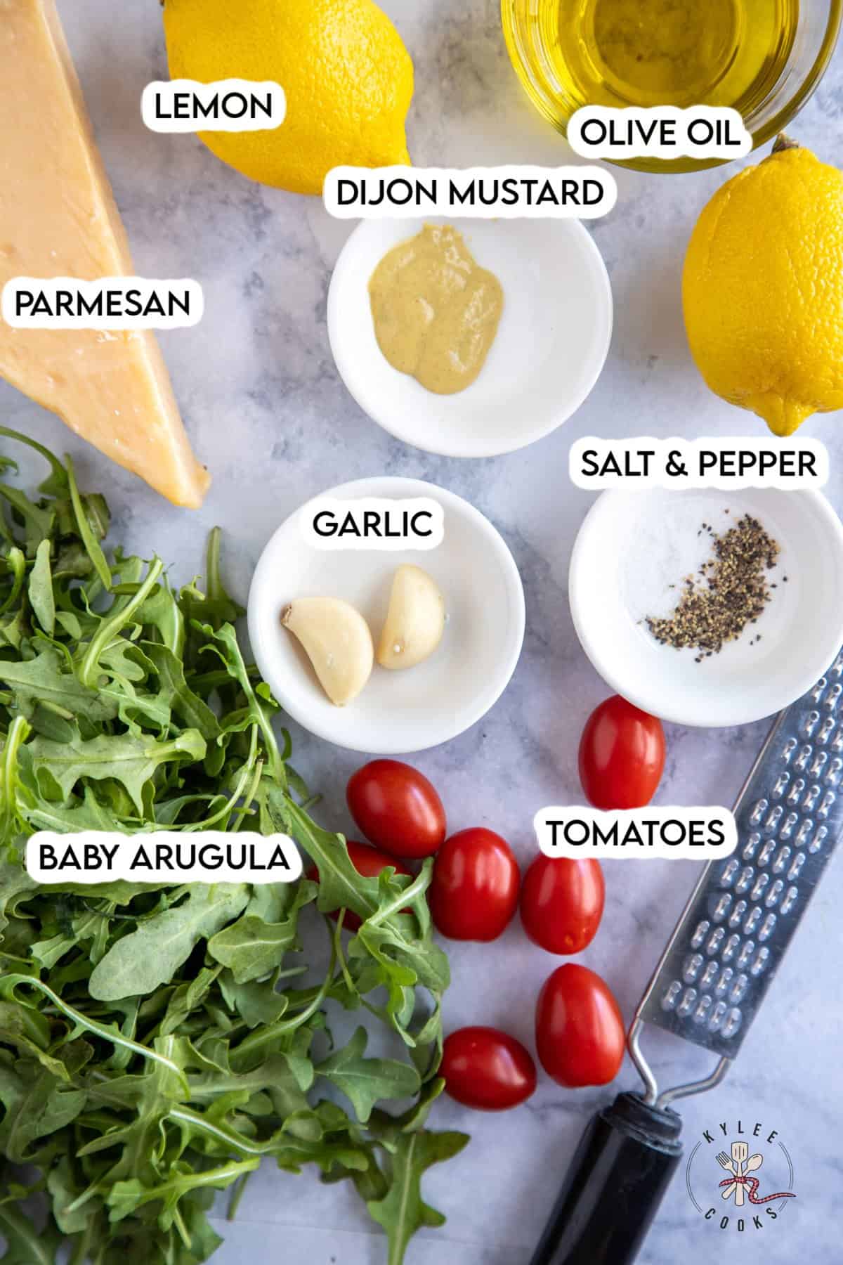 ingredients to make arugula salad.
