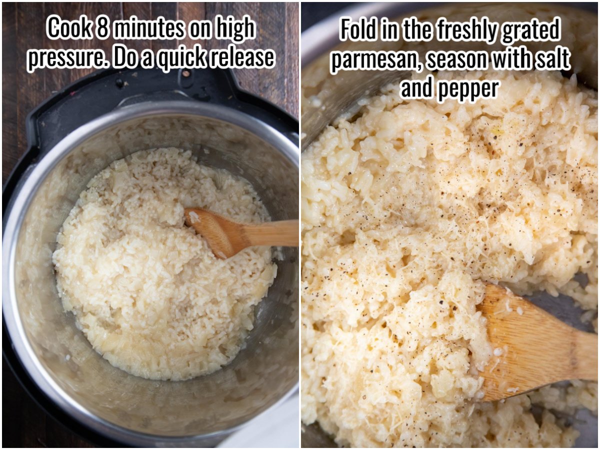 collage of cooked instant pot risotto.