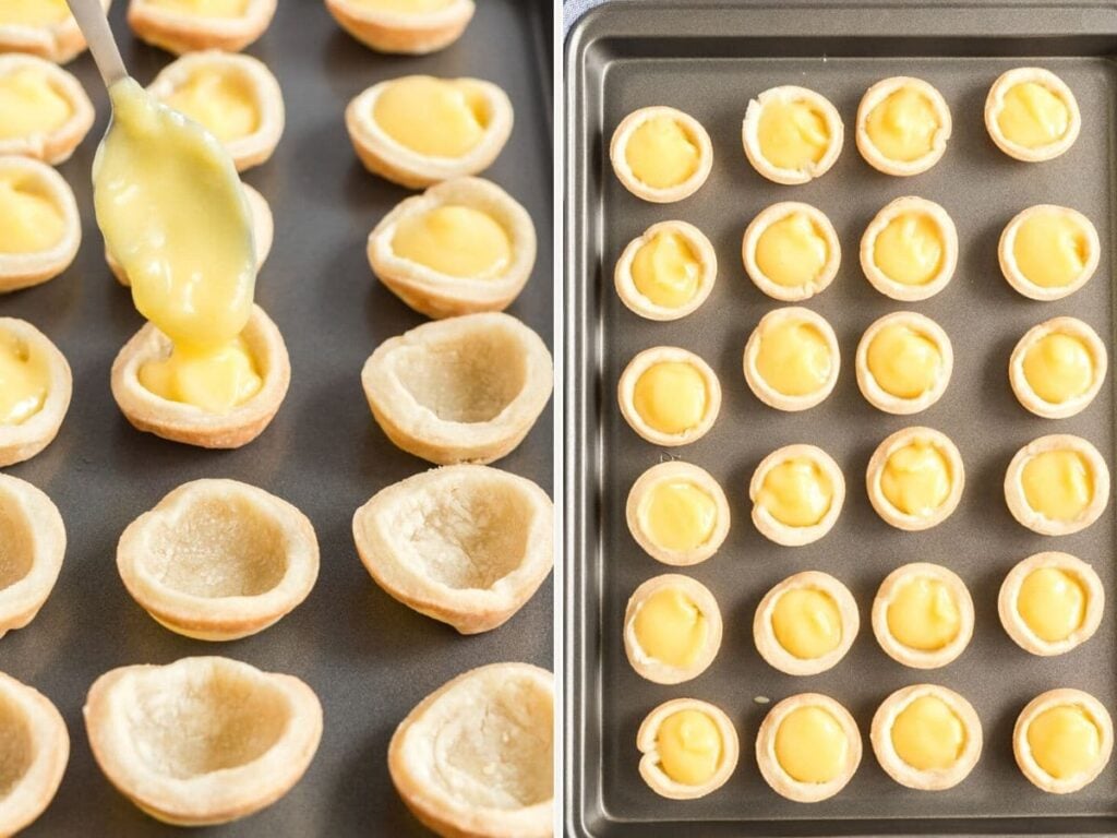 collage showing the process to make lemon meringue pies