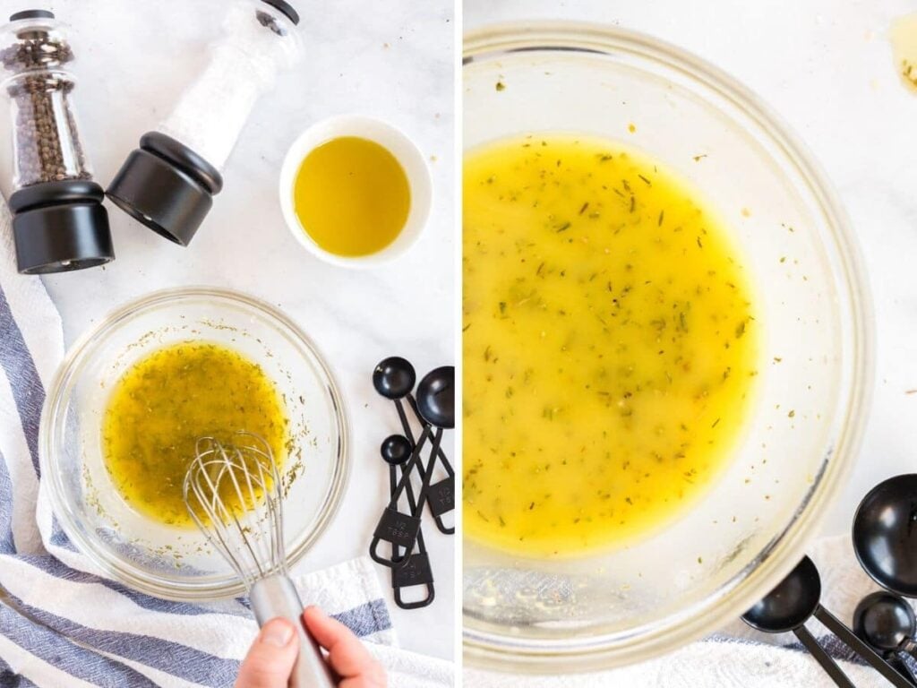 collage showing the process to make a vinaigrette