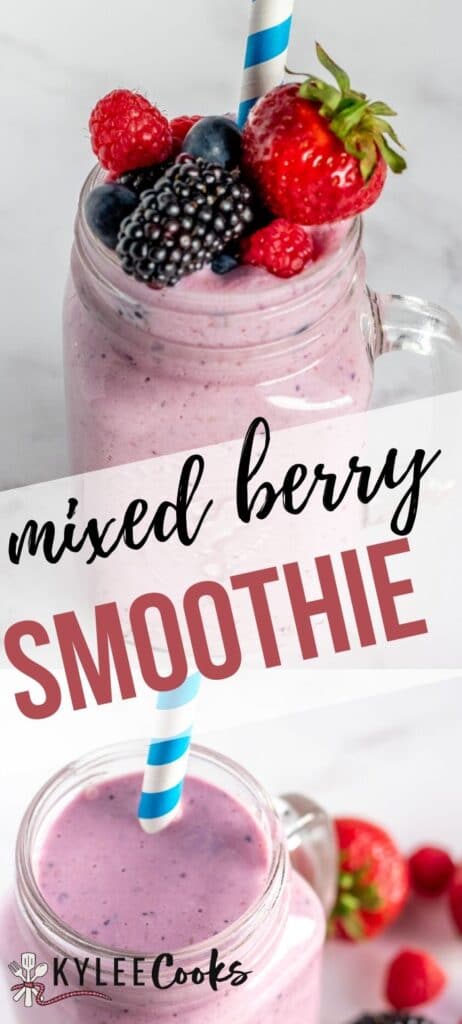 Mixed Berry Smoothie in a glass with text overlay