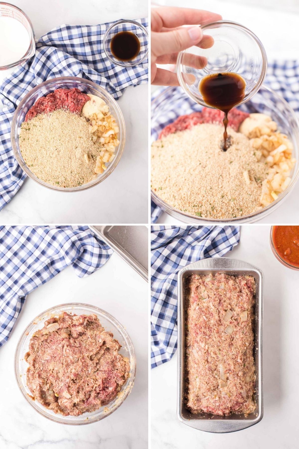 mixing meat and breadcrumbs for meatloaf