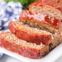 square pic of meatloaf on a plate