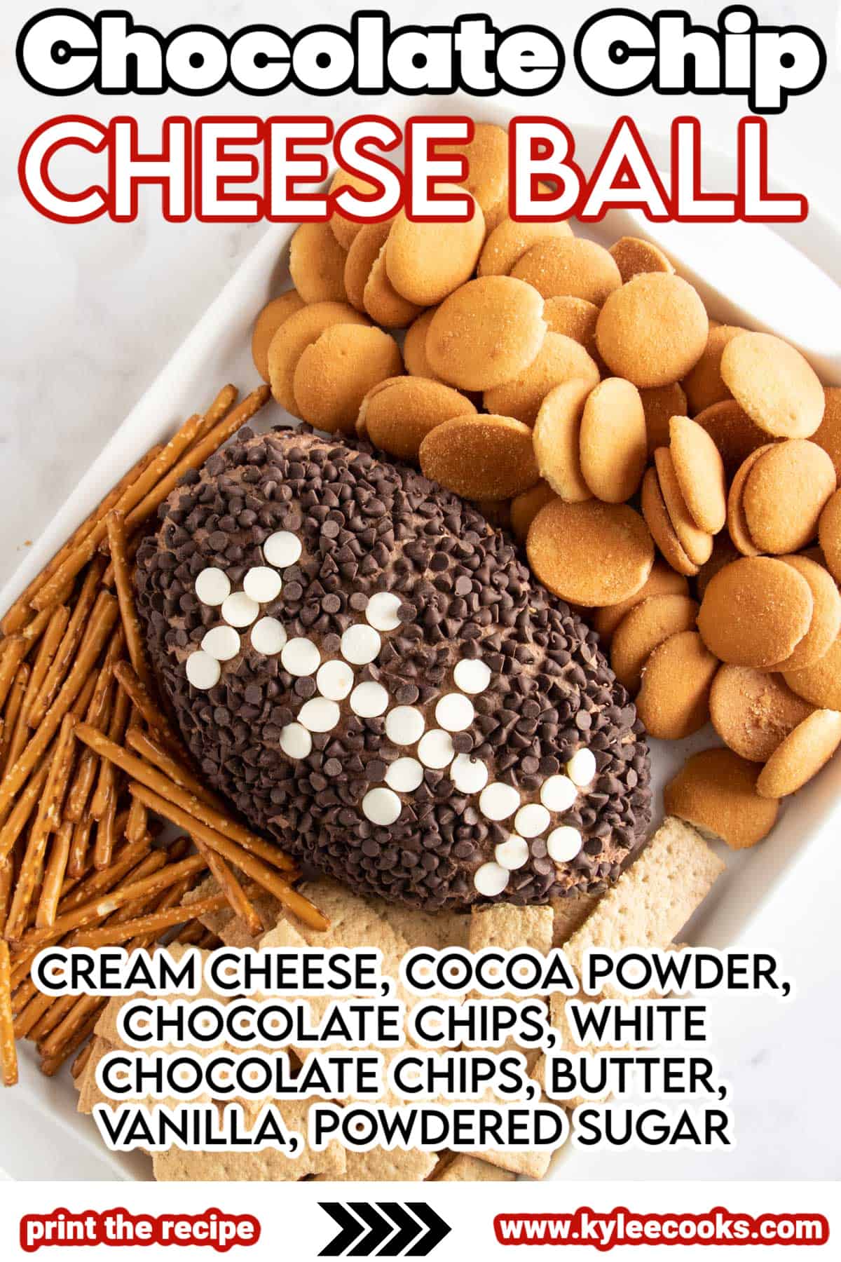 chocolate chip cheese ball with text overlay