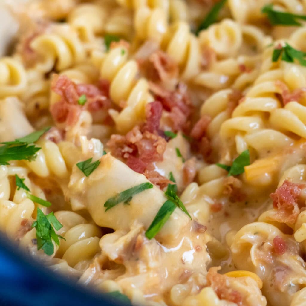 close up of chicken bacon ranch pasta