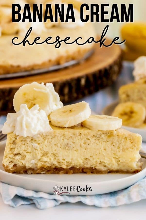 banana cheesecake pin with text overlay