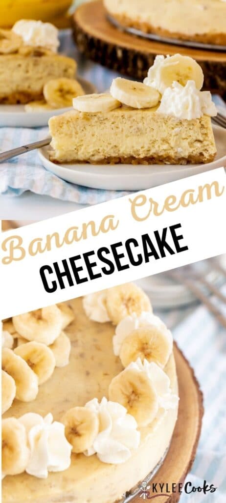 banana cream cheesecake pin with text overlay