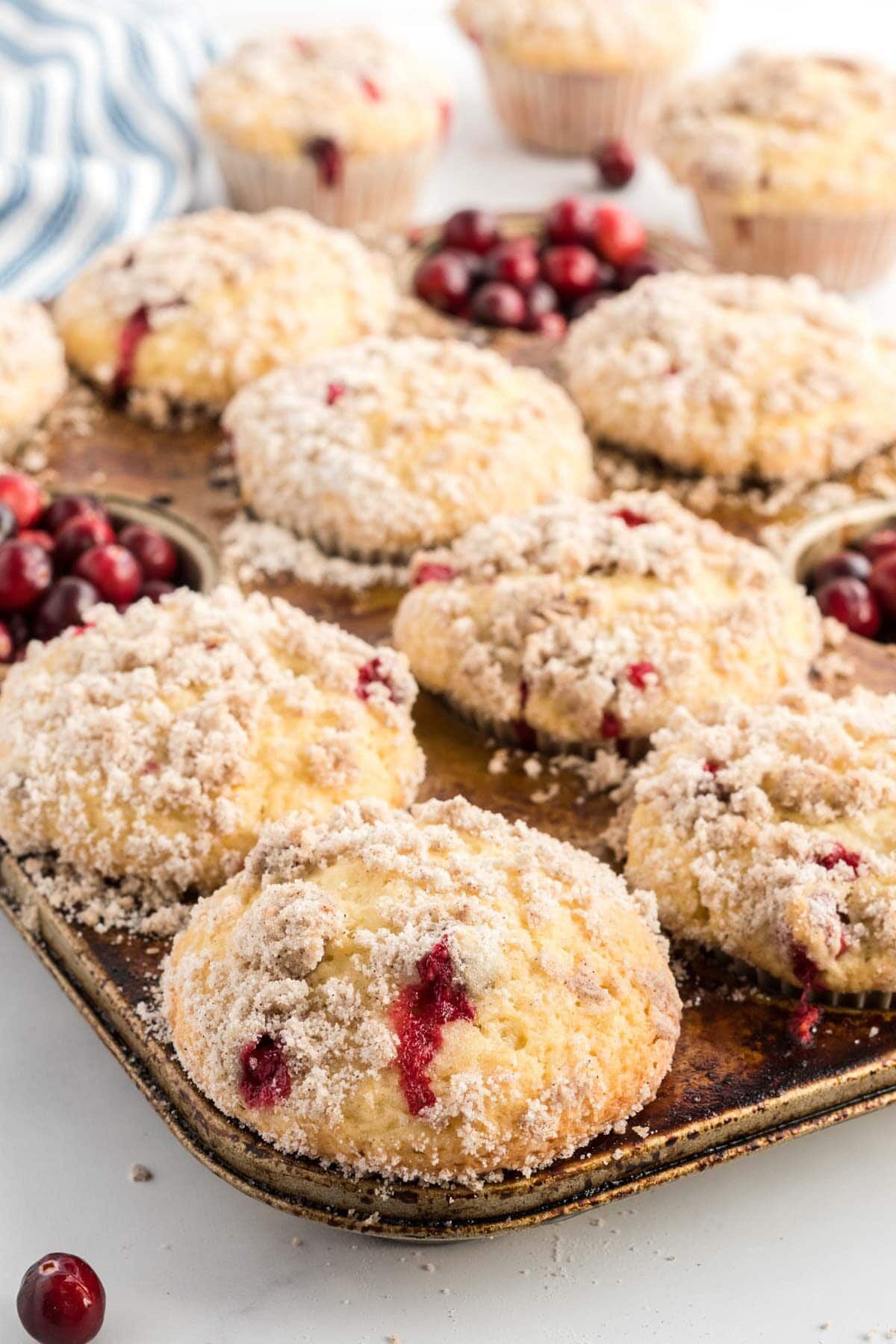cranberry muffins in a pan