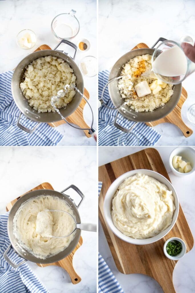 mashing, seasoning and serving mashed potatoes