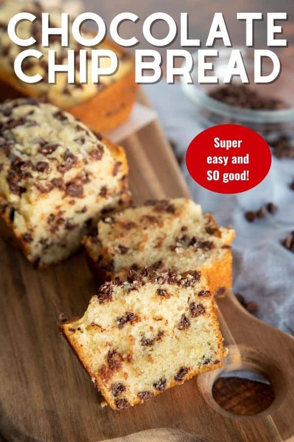 chocolate chip bread on a wooden board.