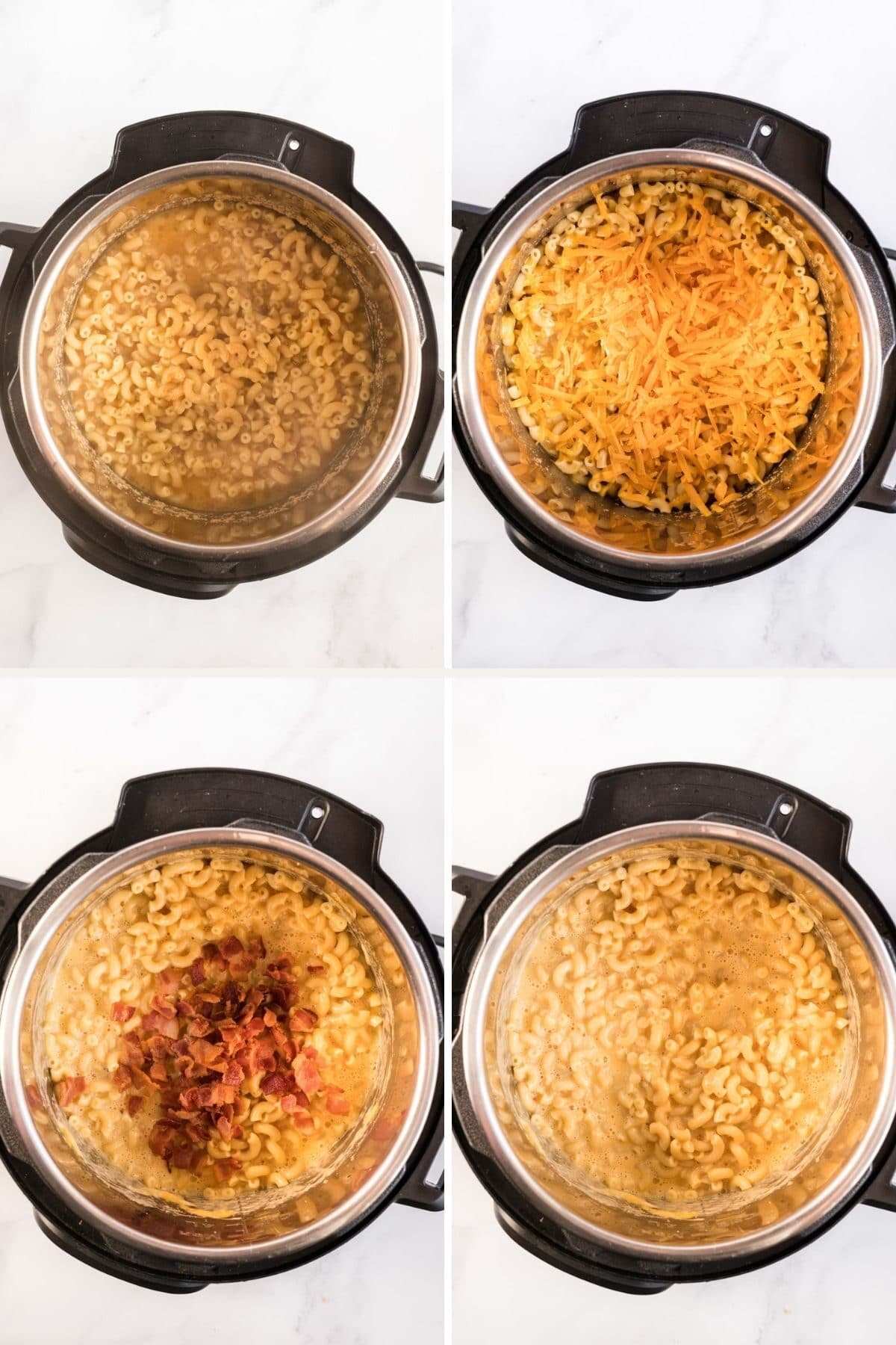 step by step photos showing how to make bacon mac and cheese
