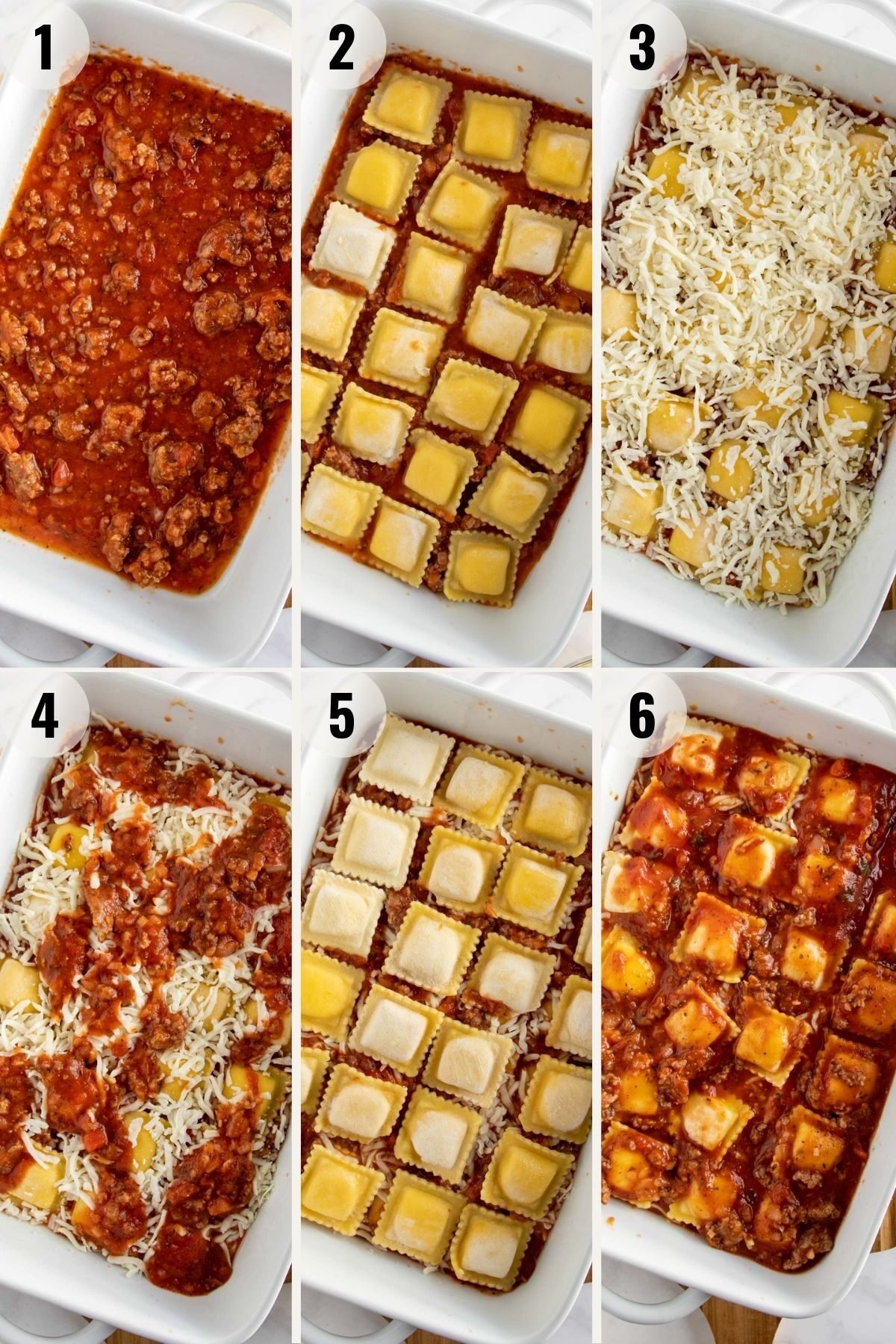 step by step assembling a ravioli lasagna