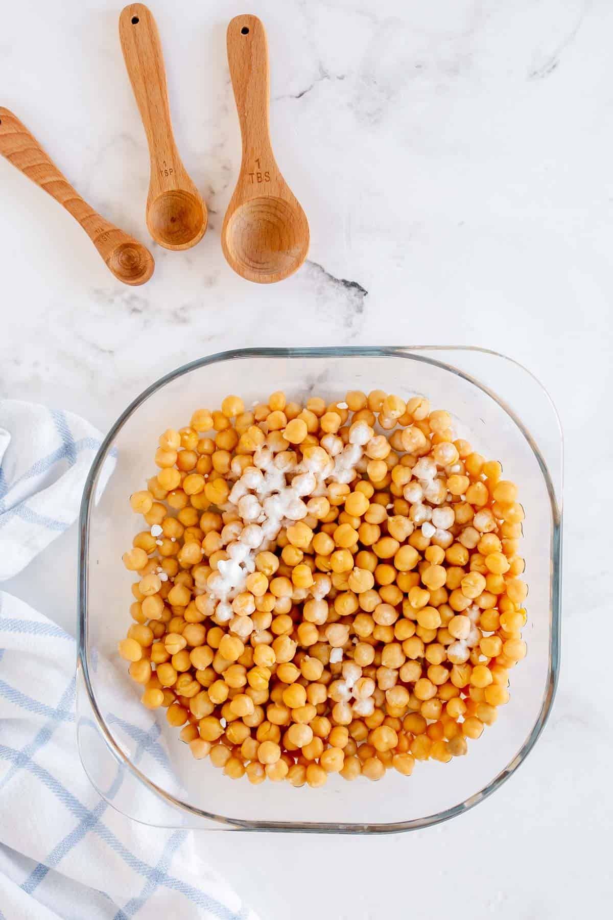 chick peas in a bowl with baking soda