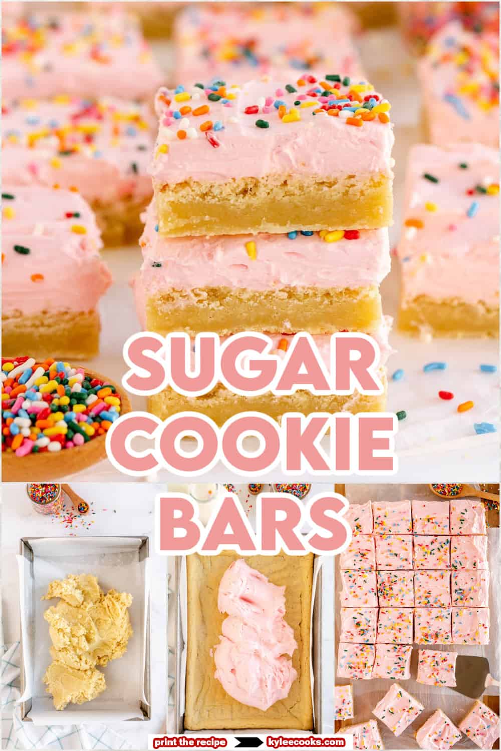sugar cookie bars with recipe name overlaid in text.