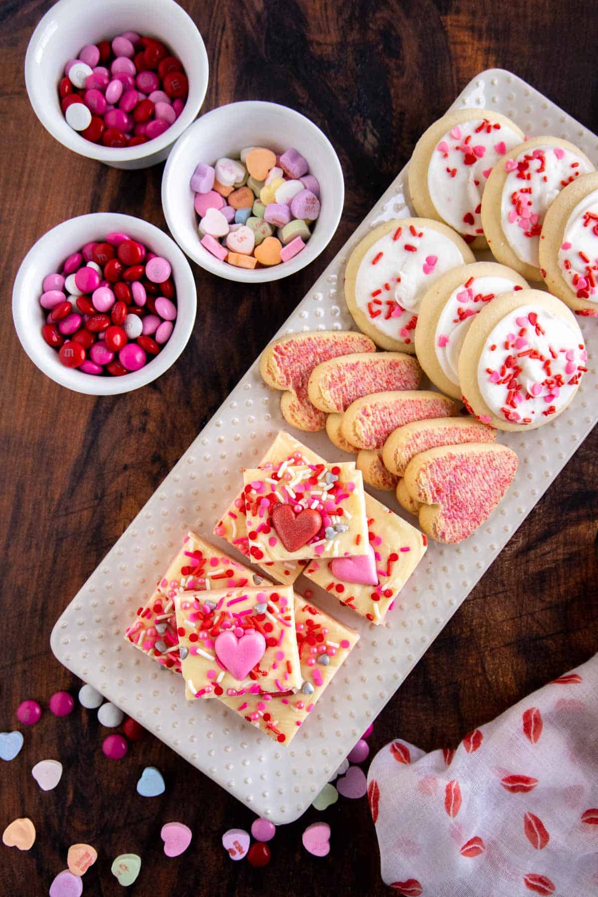 white plate with valentines day treats
