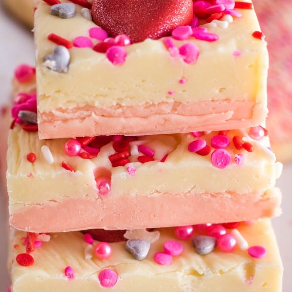 valentines day fudge in a stack