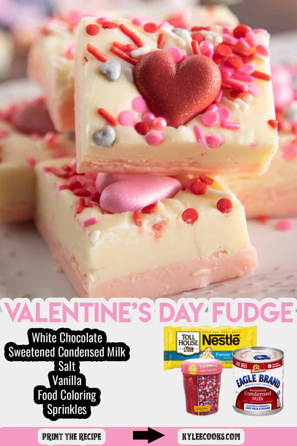 valentine's day fudge with text overlay