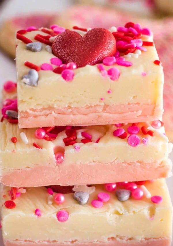 valentines day fudge in a stack
