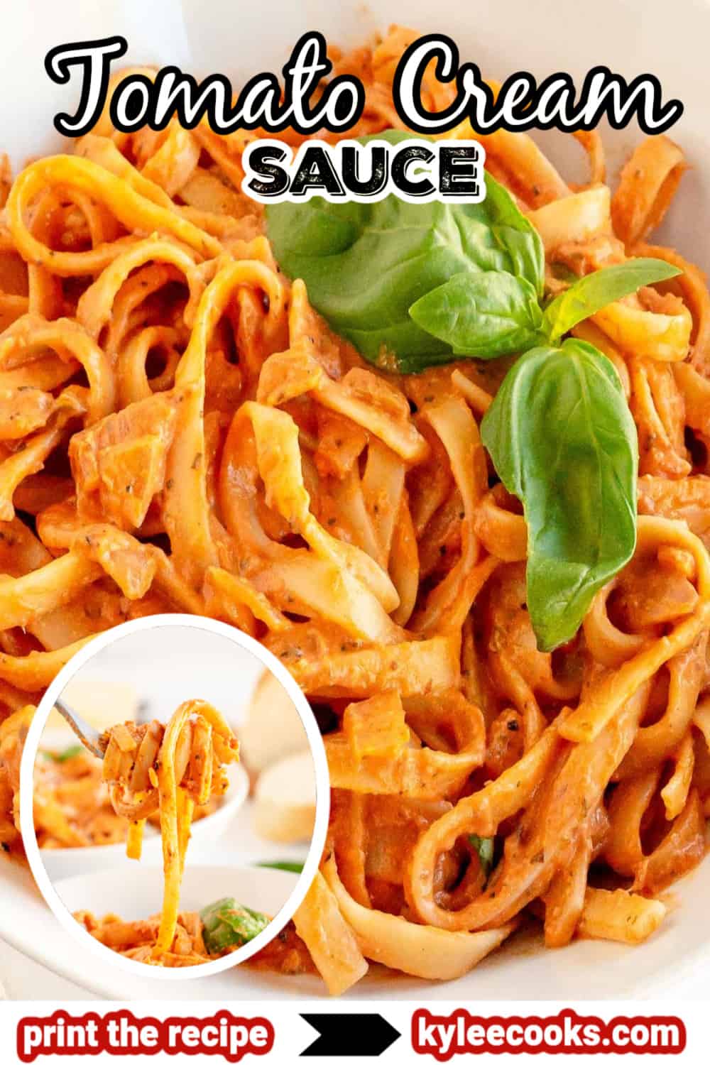 tomato cream sauce with text and ingredients overlaid on top