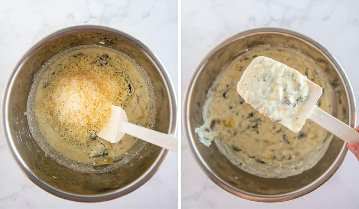 collage showing steps to make spinach dip