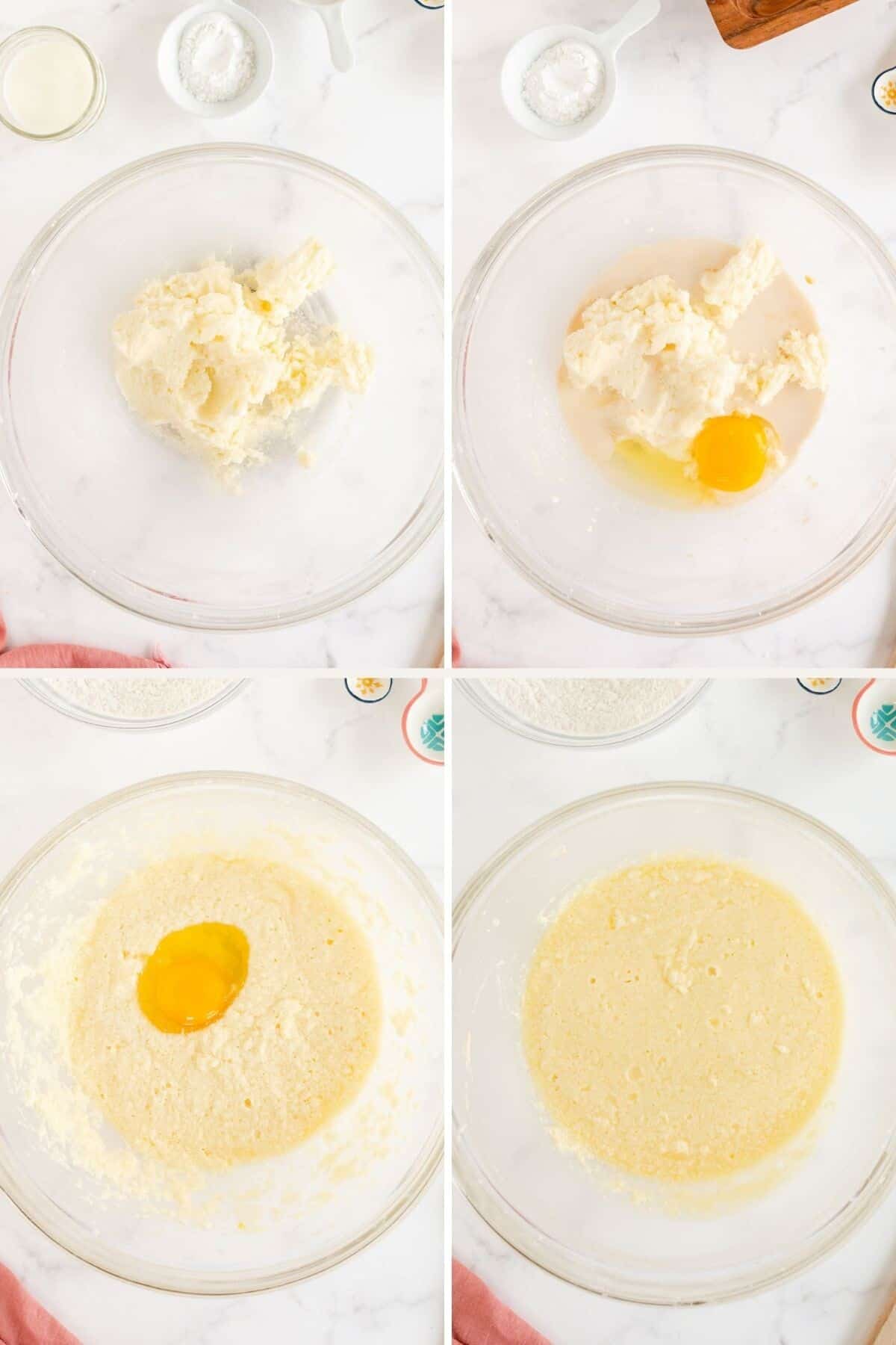 collage of step by step process for making batter for cupcakes
